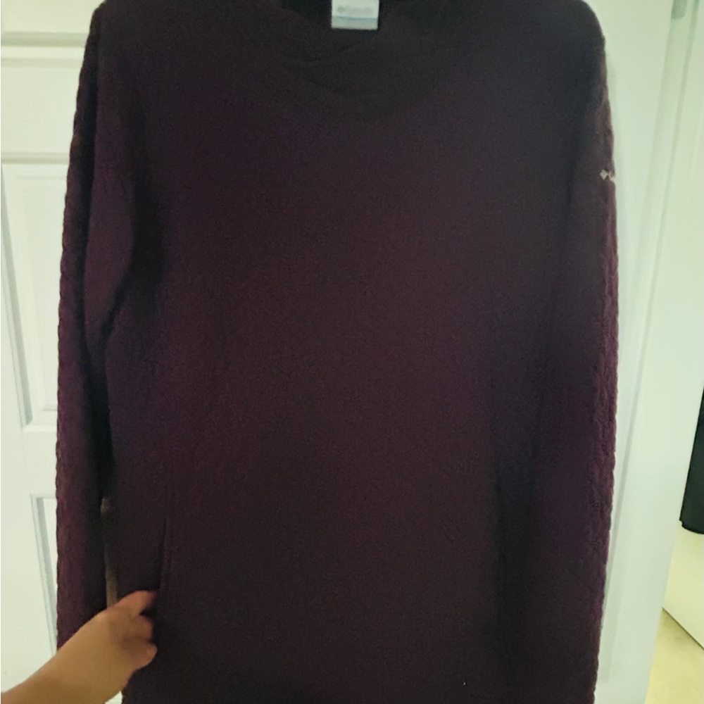 Columbia Cozy Purple Sweater dress NWOT with unique square stitch large